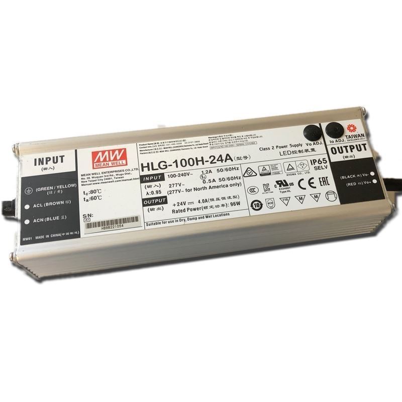 HLG-100H-24A, 100w, adjustable, 22-27v voltage, 25
